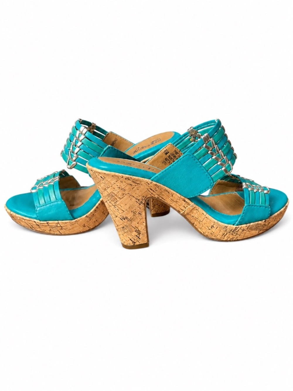 Eurosoft by Sofft Size 6.5 Turquoise Leather Cork Platform Slide Sandals NWOT